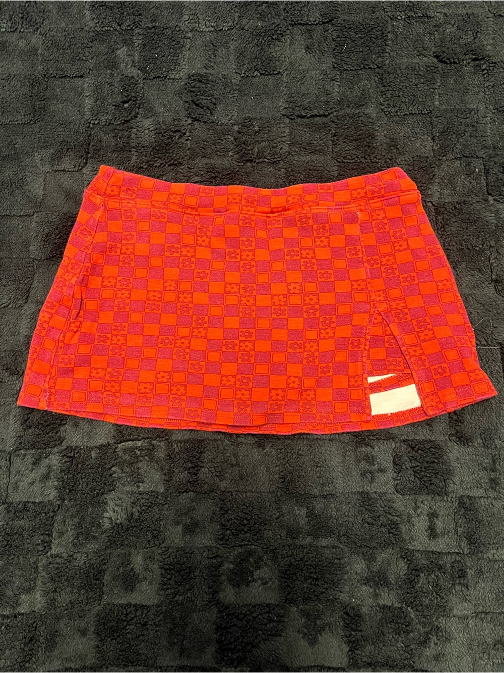 Urban Outfitters Micro Mini Skort Stretchy Red And Pink Floral Checked Print